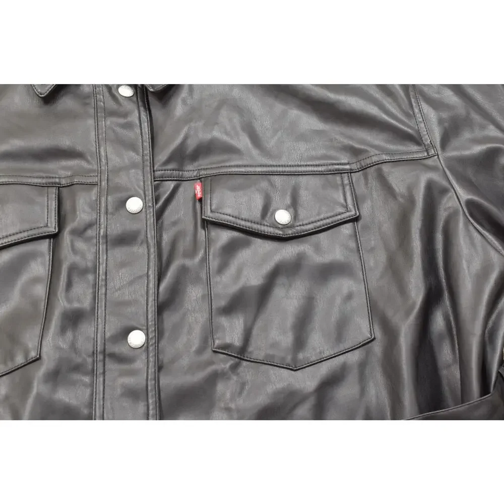 Levi's Faux Leather Belted Trucker Jacket Black Size 4X Big & Tall Faux Leather